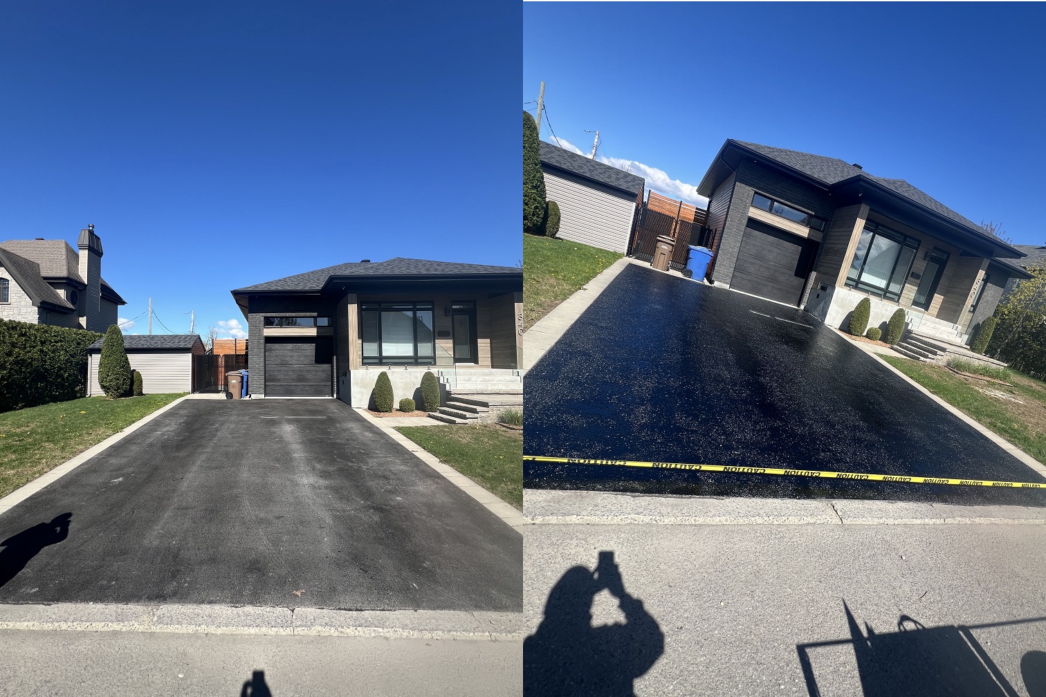 Before and after asphalt driveway sealing